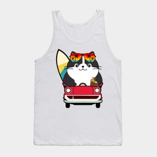 Funny Fat cat is driving to the beach Tank Top